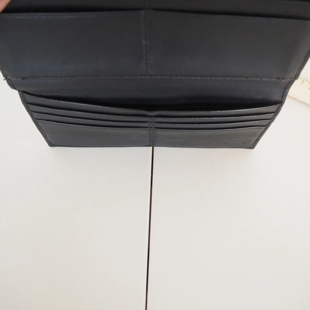 Coach Tri-Fold Wallet Women's‎ Black Signature Canvas Leather Trim Snap Closure